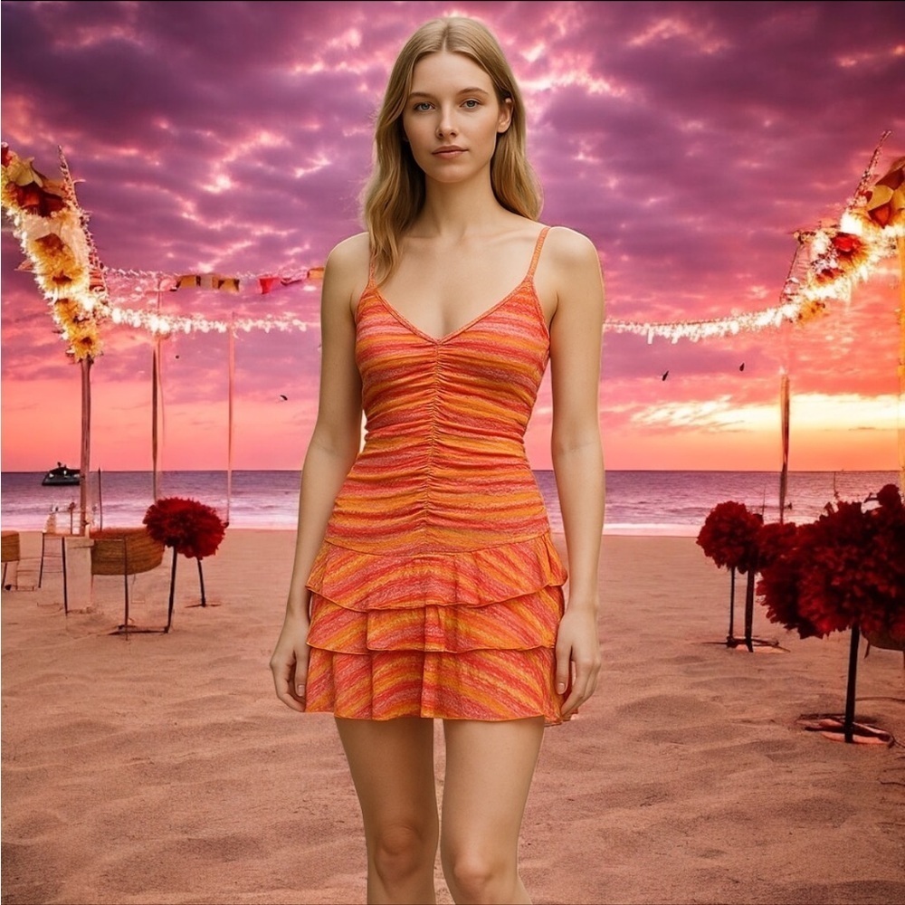 🛍Bundle sale🛍Wild Fable Orange and Pink Mini Dress with Ruffled Skirt small